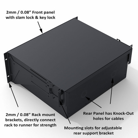 3u Heavy Duty Rack Drawer with Slam Lock and Keylock